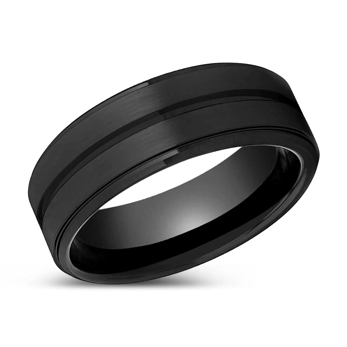 ARCHER | Black Ring, Black Tungsten Ring, Grooved, Stepped Edge