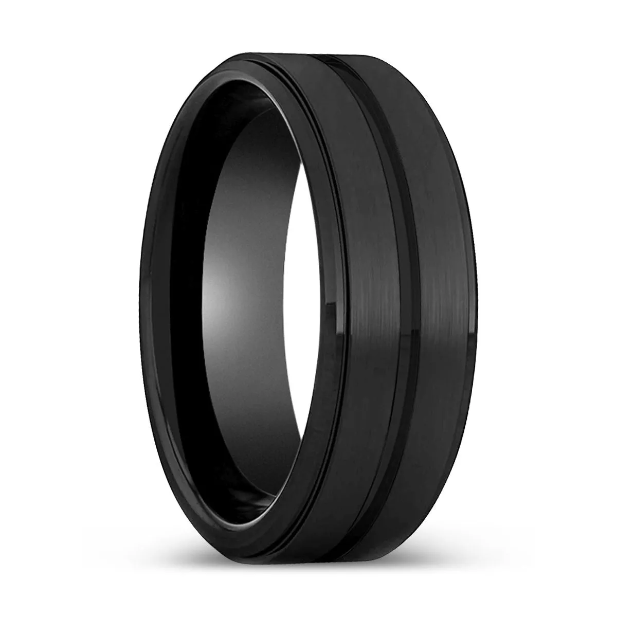 ARCHER | Black Ring, Black Tungsten Ring, Grooved, Stepped Edge