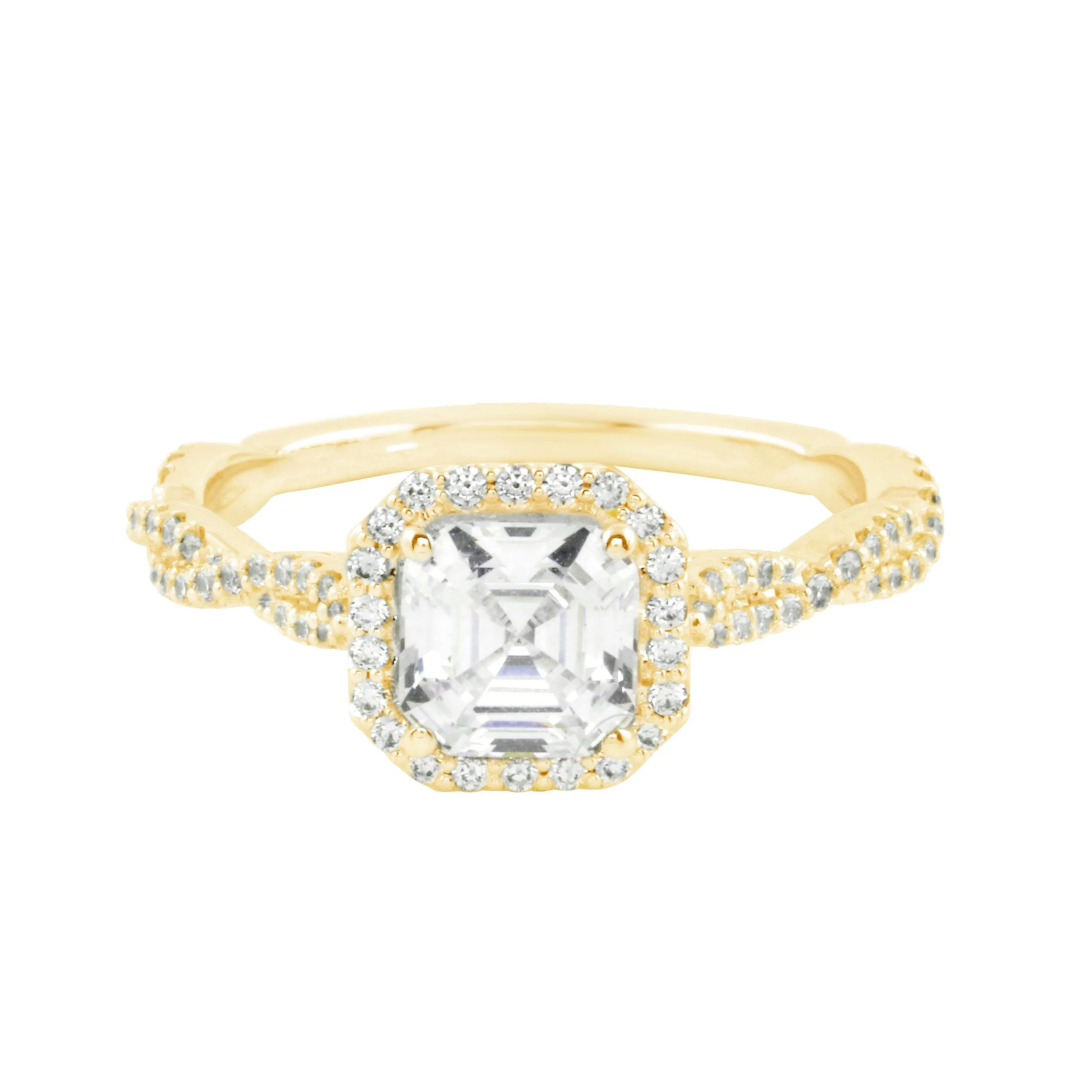 Asscher Cut Diamond Pavé Twisted Band Engagement Ring