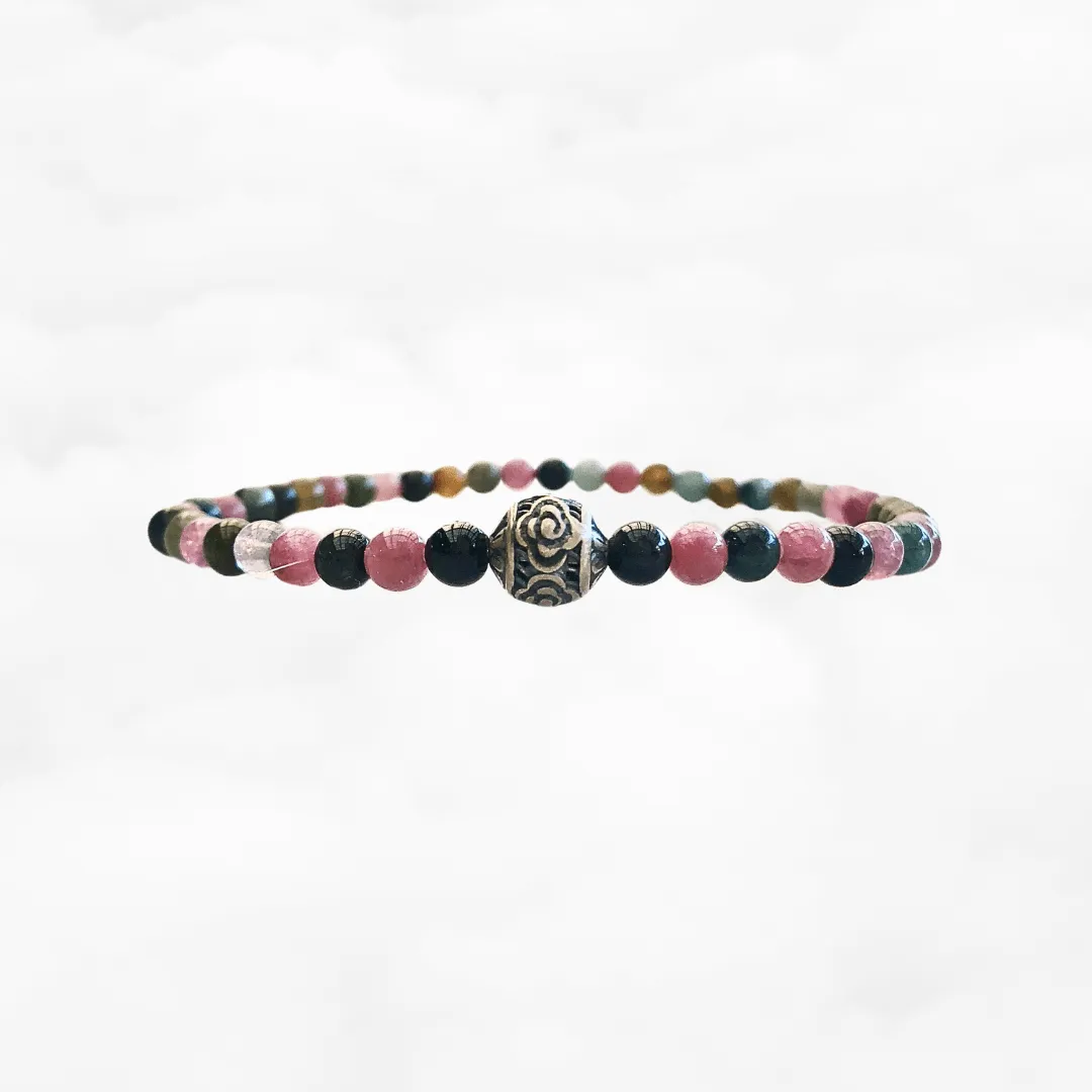 Auspicious Beaded Tourmaline Bracelet 4mm Silver