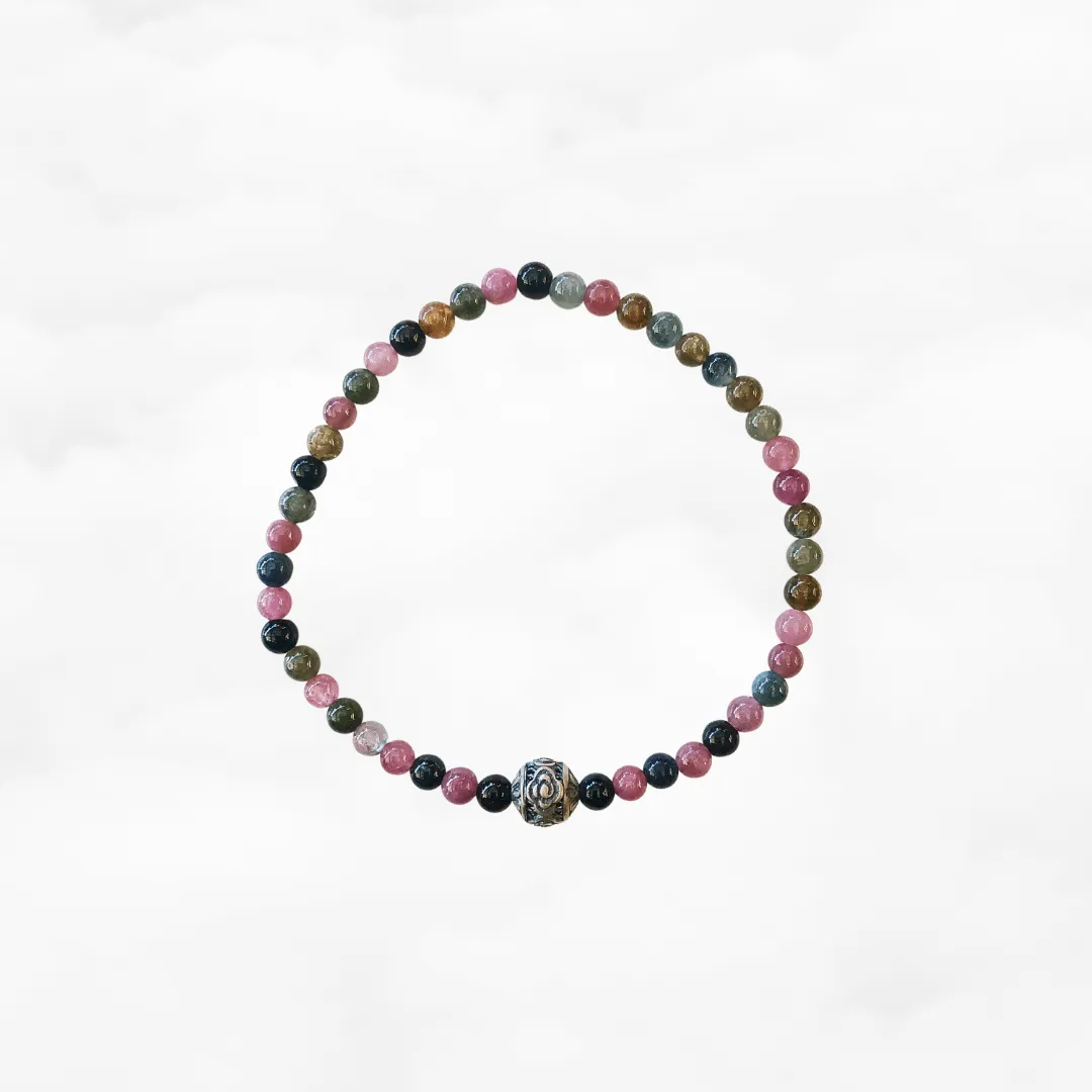 Auspicious Beaded Tourmaline Bracelet 4mm Silver