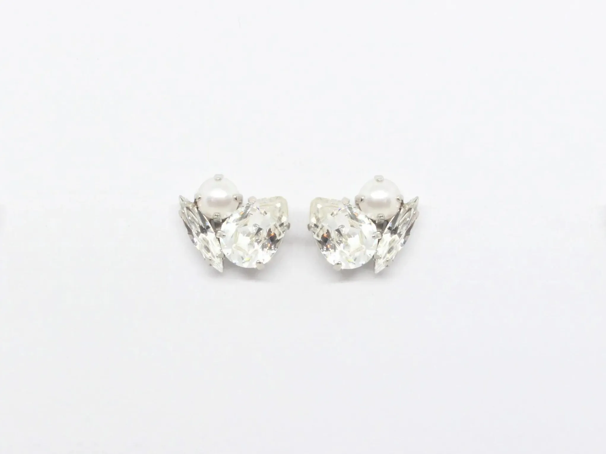 Bau - Silver Swarovski Pearl Bridal Cluster Earrings