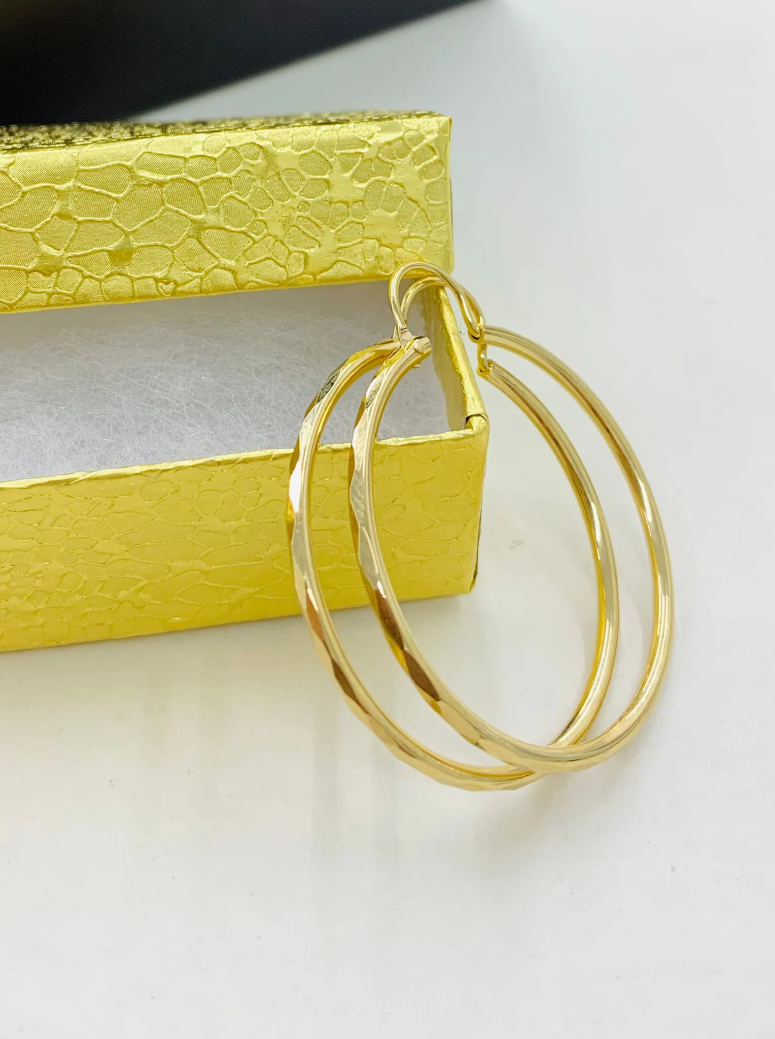 Big Size Diamond Cut Hoop Earrings For Womens Ladies Girls in Gold Filled 1.75x1.5" / Dainty Hoop Earrings / Argollas de Oro Laminado Mujer