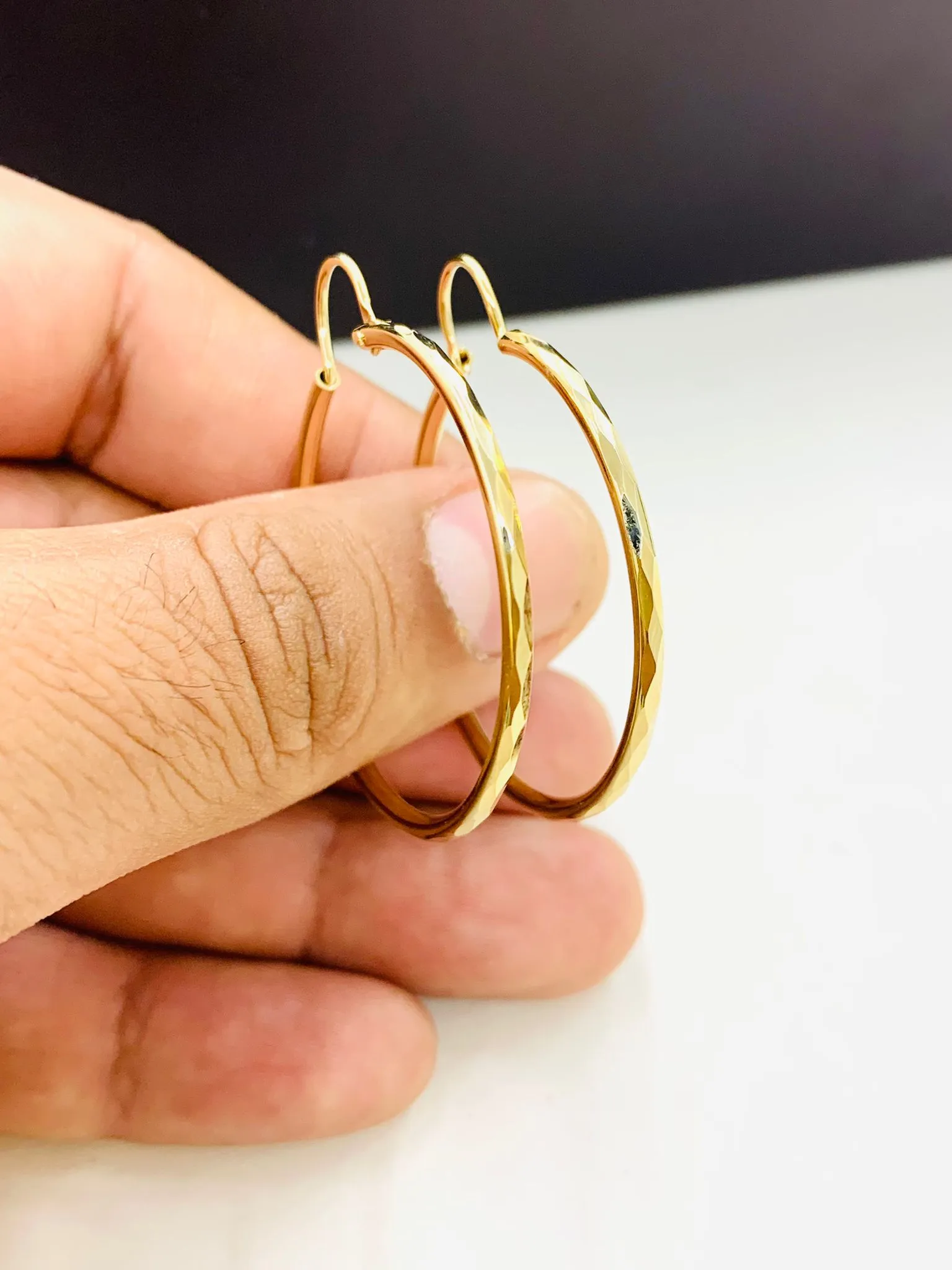 Big Size Diamond Cut Hoop Earrings For Womens Ladies Girls in Gold Filled 1.75x1.5" / Dainty Hoop Earrings / Argollas de Oro Laminado Mujer