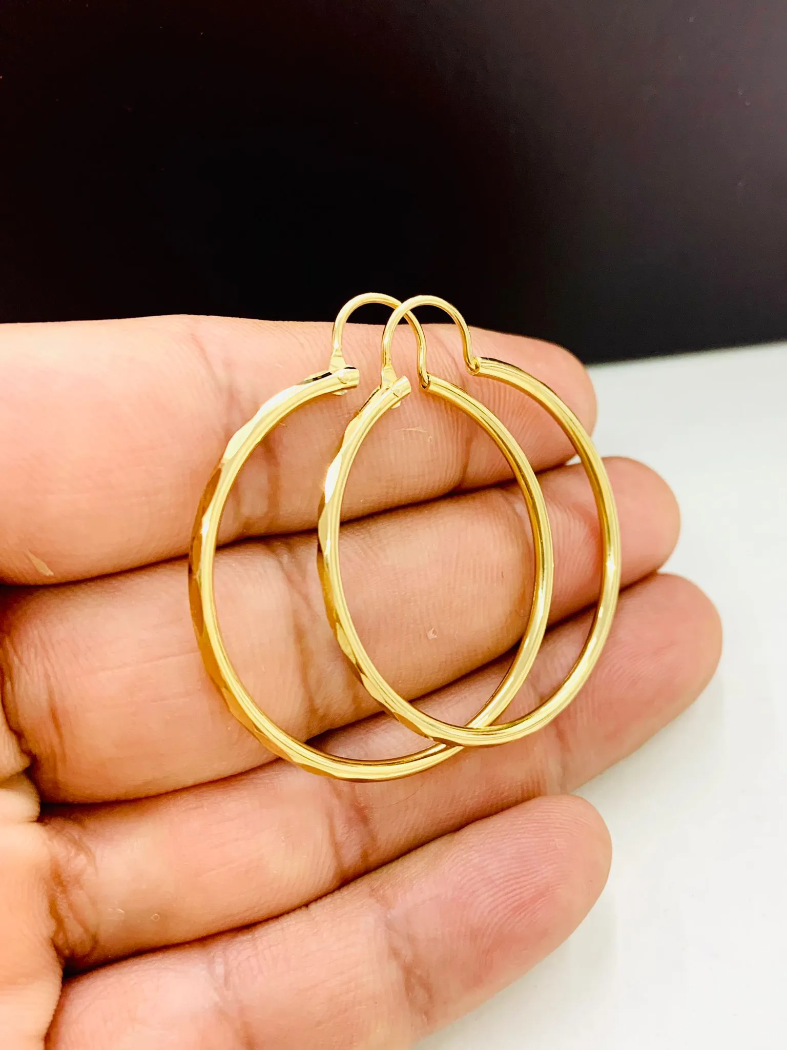 Big Size Diamond Cut Hoop Earrings For Womens Ladies Girls in Gold Filled 1.75x1.5" / Dainty Hoop Earrings / Argollas de Oro Laminado Mujer