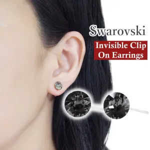 Black Diamond Swarovski Crystal Screw-Back Invisible Clip On Stud Earrings