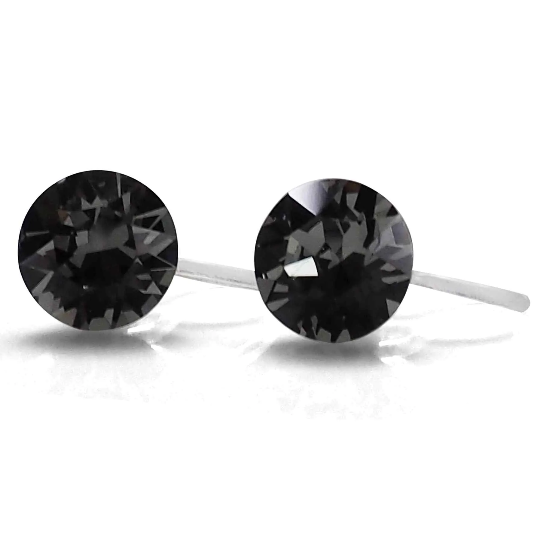 Black Diamond Swarovski Crystal Screw-Back Invisible Clip On Stud Earrings