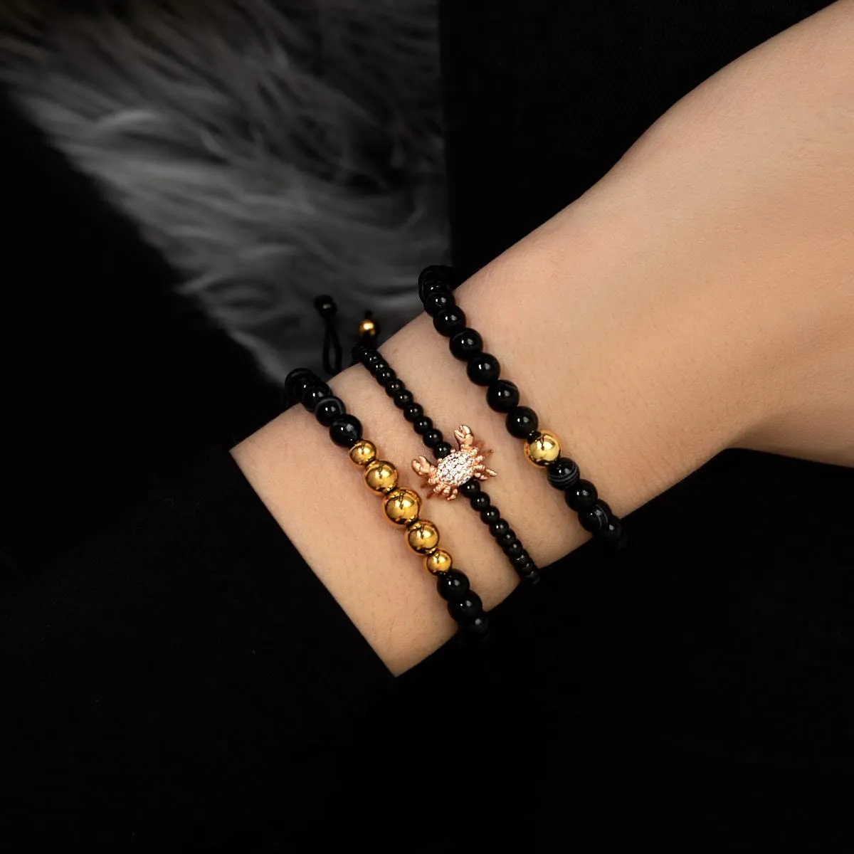 Black Line Agate | .925 Sterling Gold Vermeil | Healing Gemstone Bead Bracelet