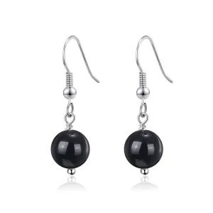 Black Onyx Gemstone Round Drop Earrings