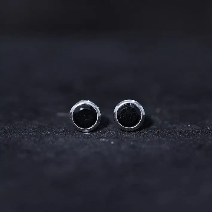 Black Onyx Solitaire Stud Earrings in Bezel Setting