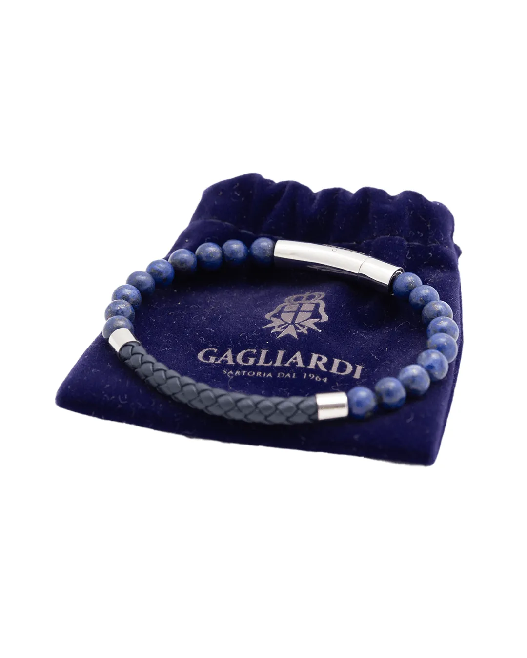 Blue Leather & Gemstone Bead Bracelet