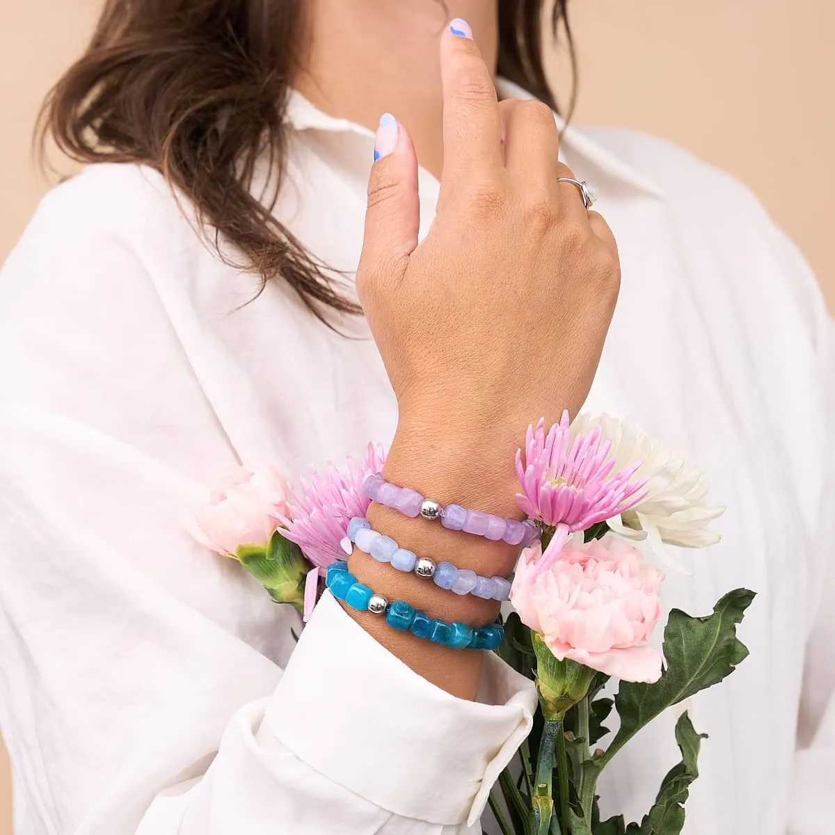 Blue Quartz | Silver | Gemstone Pebble Bracelet