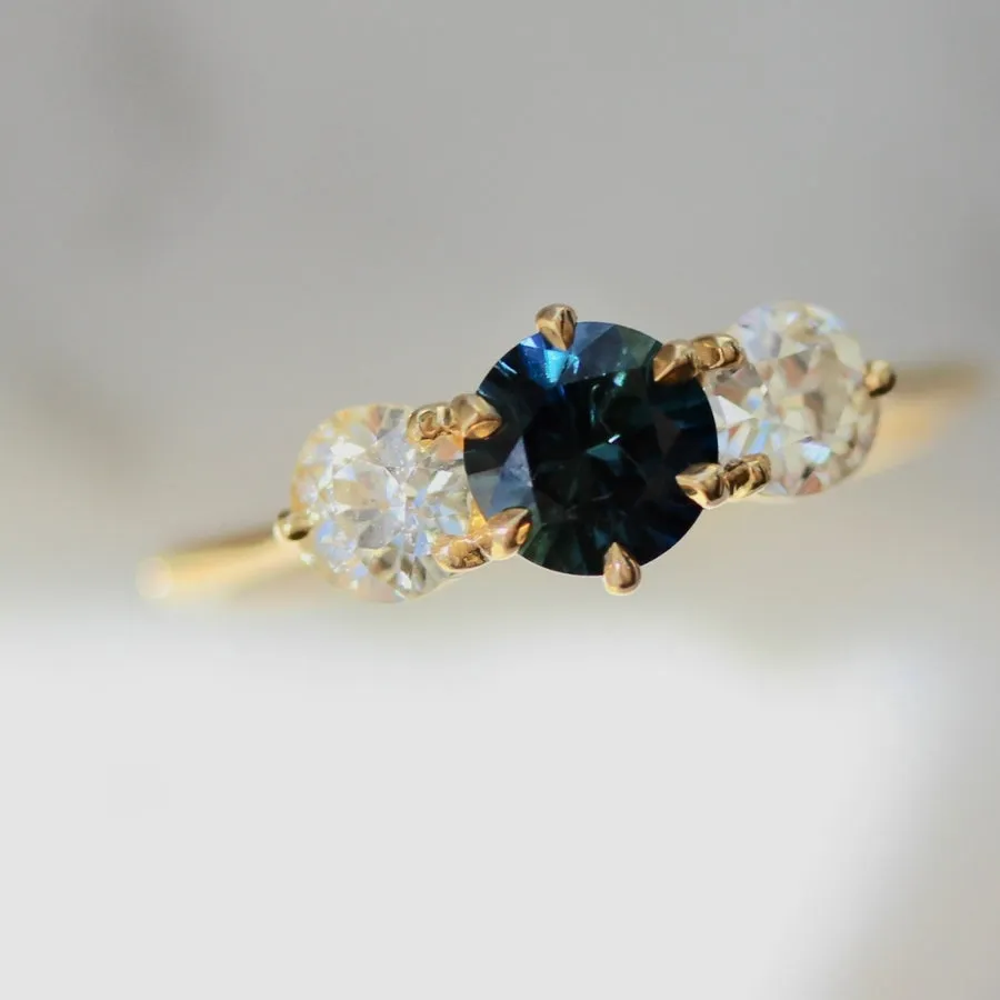 Blue Velvet Bi-Color Sapphire & Old European Cut Diamond Ring