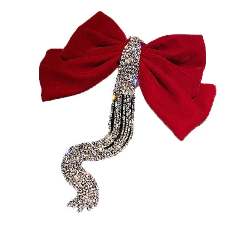 Bow Hairpin Crystal Fringe Tassel Hair Clip Rhinestone Hair Accessory