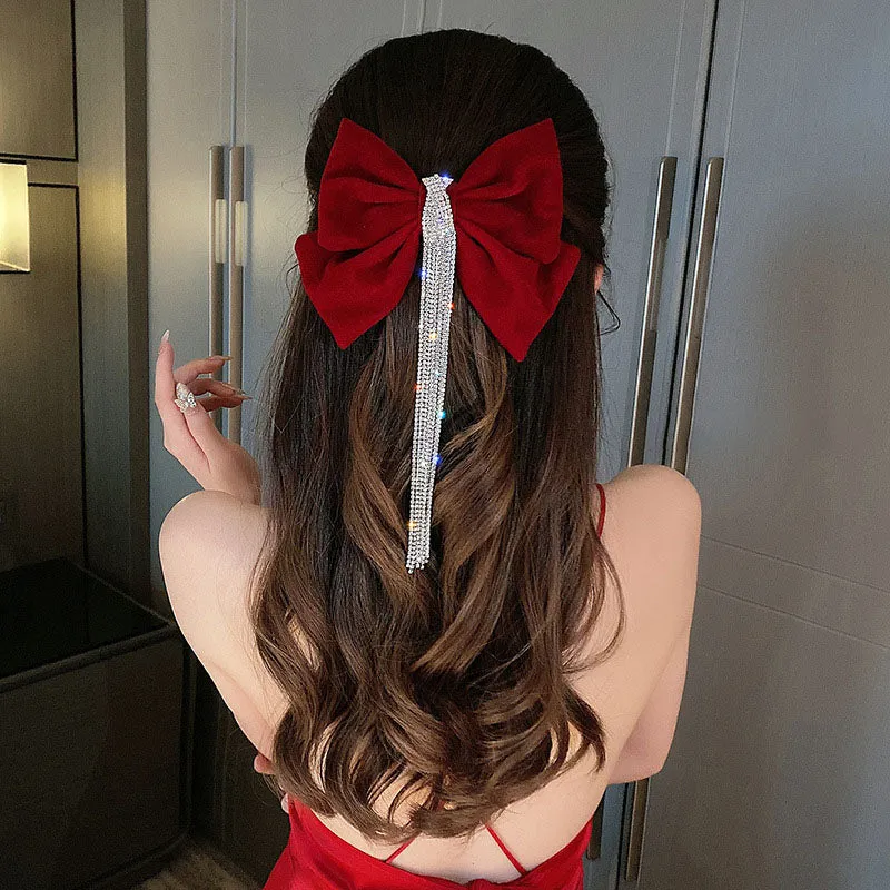 Bow Hairpin Crystal Fringe Tassel Hair Clip Rhinestone Hair Accessory