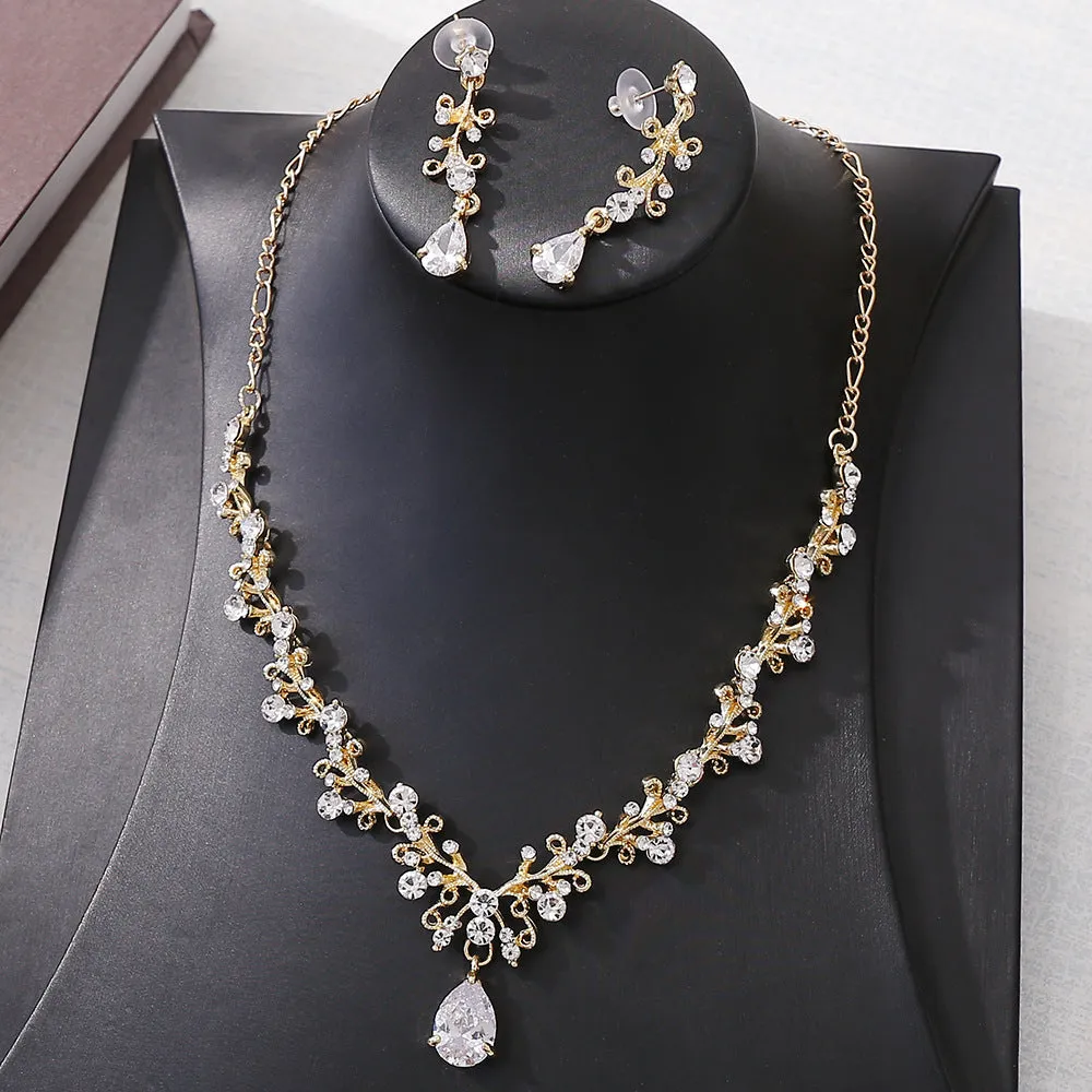 Bridal Rhinestone Zircon Earring & Necklace Set - Luxurious Wedding Jewelry, Elegant Bridal, Sparkling Set, Glamorous Earrings