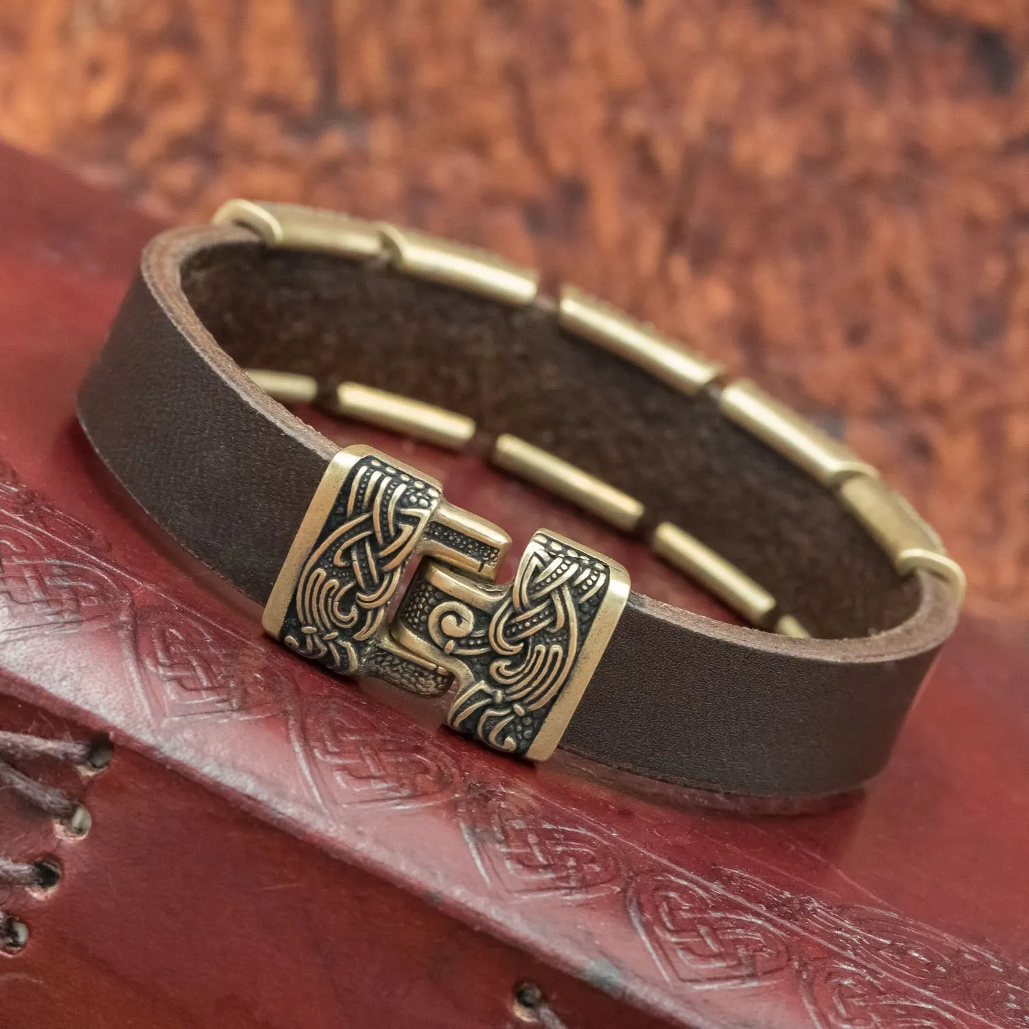 Bronze Mammen Charm Leather Cuff