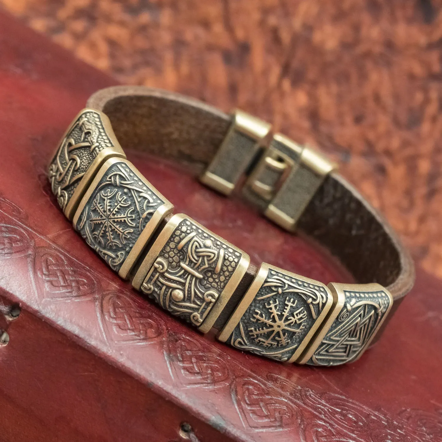 Bronze Mammen Charm Leather Cuff