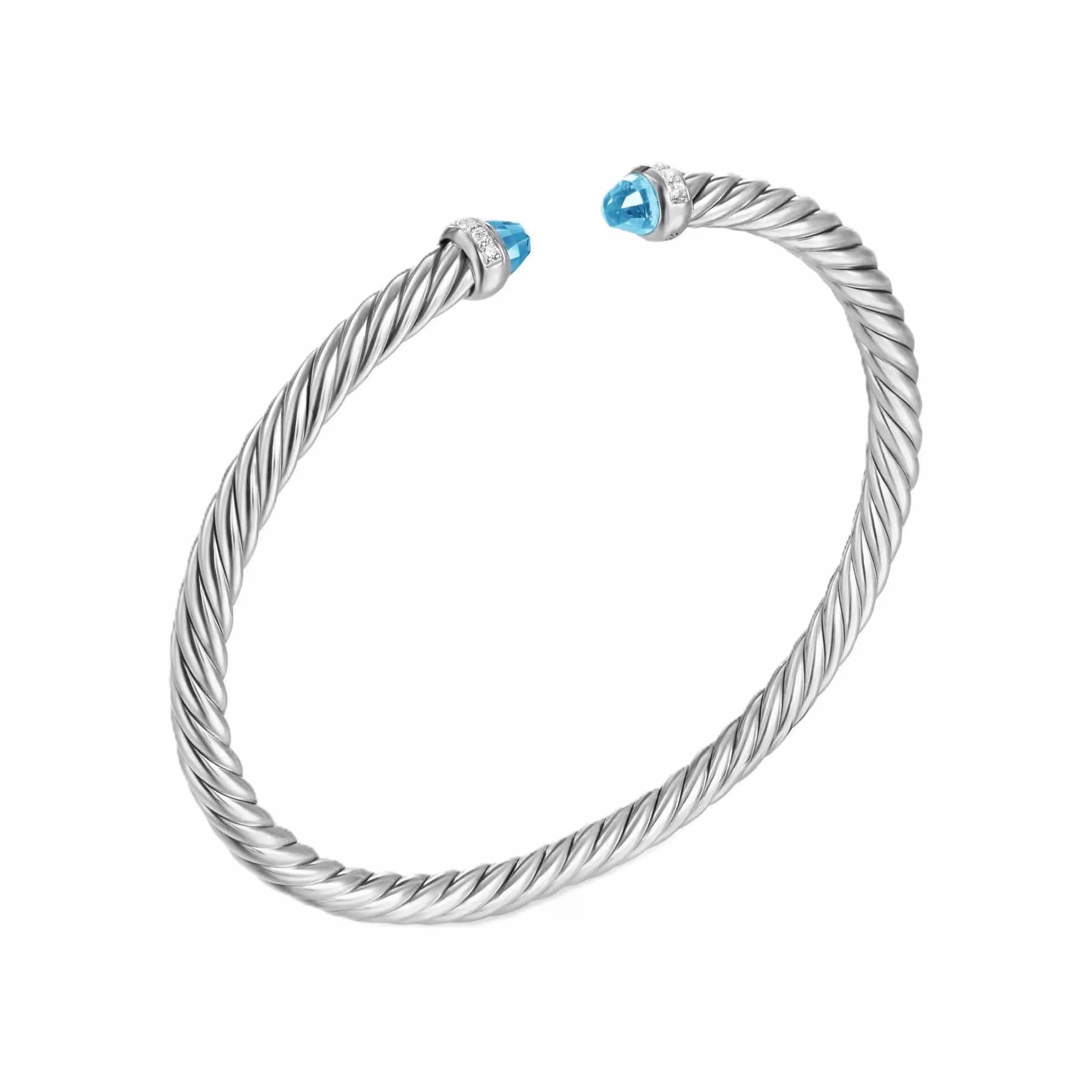 Cablespira® Flex Bracelet Sterling Silver with Blue Topaz and Diamonds, 4mm