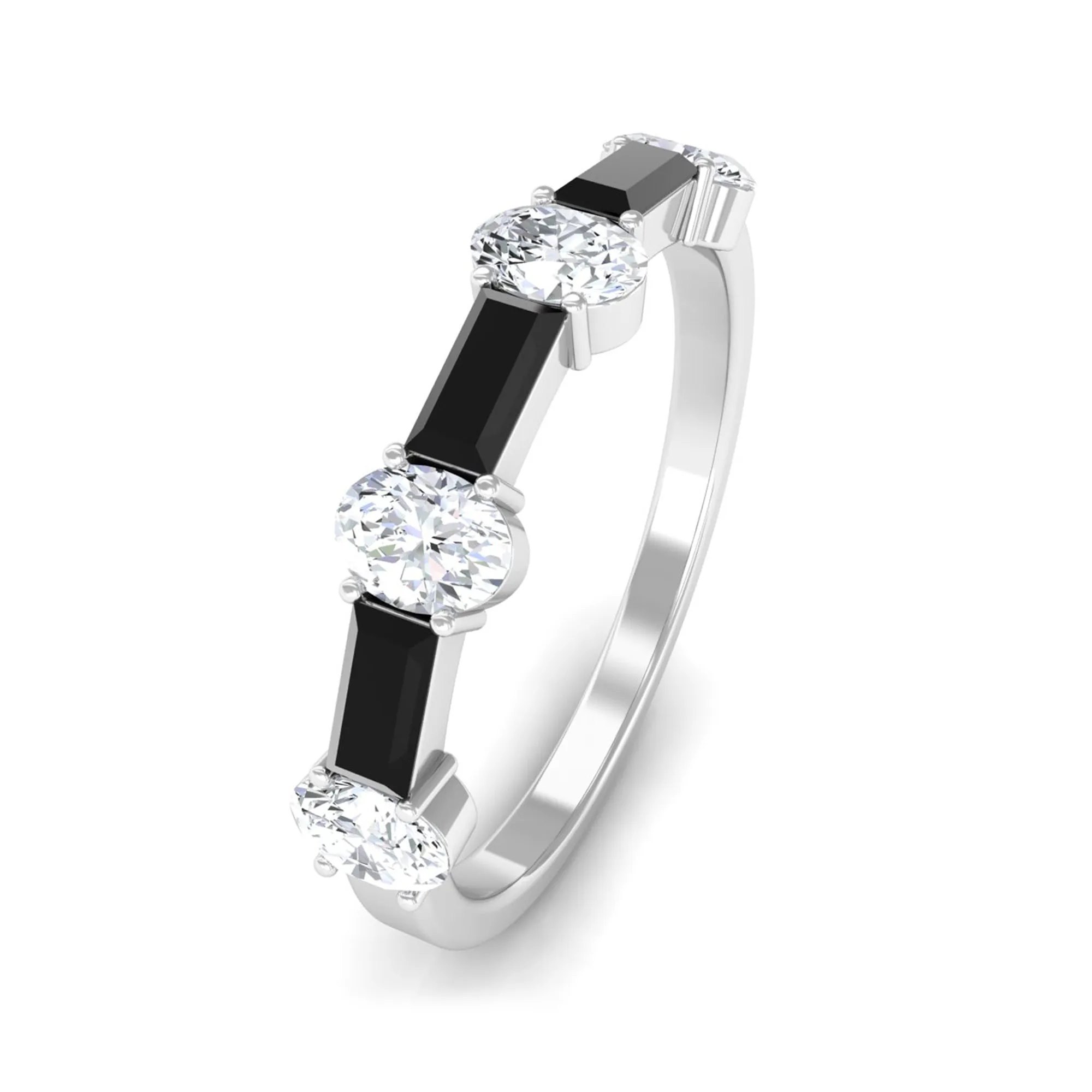 Certified Black Onyx and Moissanite Half Eternity Ring