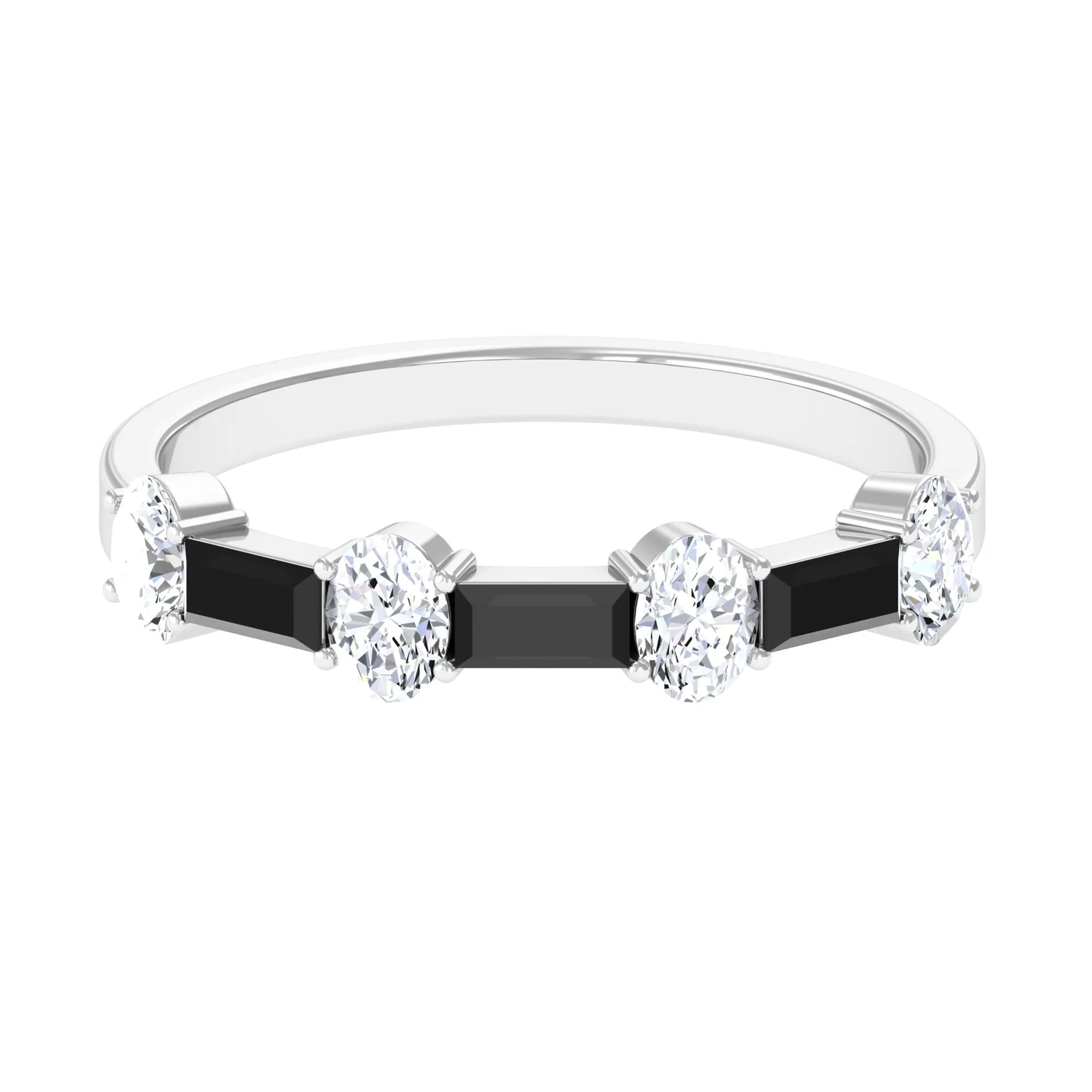 Certified Black Onyx and Moissanite Half Eternity Ring