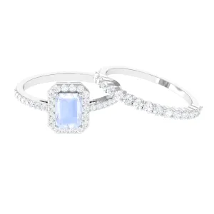 Certified Moonstone and Moissanite Stackable Ring Set