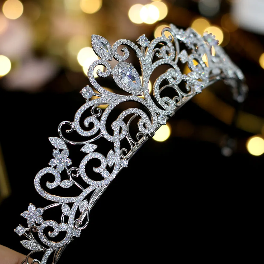 Classic Elegance Flair Cubic Zirconia Bridal Tiara-Crystal Crown for Bride or Quinceanera