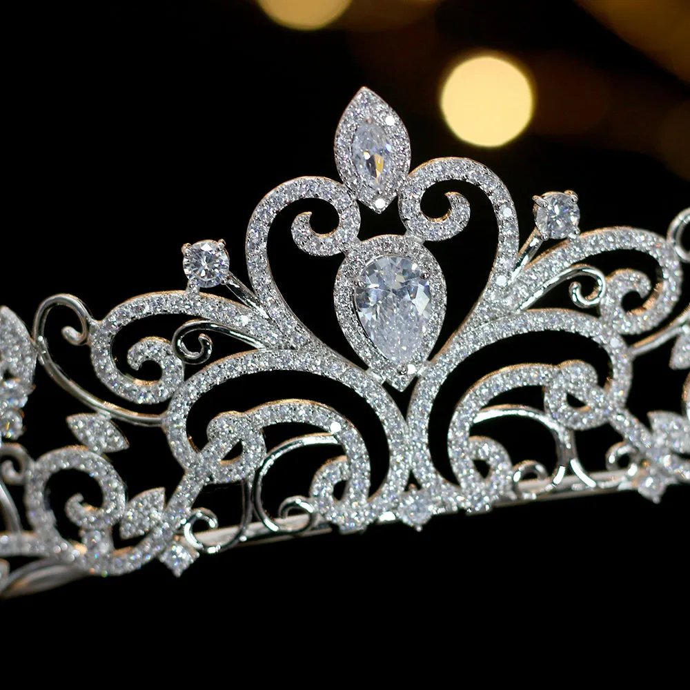 Classic Elegance Flair Cubic Zirconia Bridal Tiara-Crystal Crown for Bride or Quinceanera