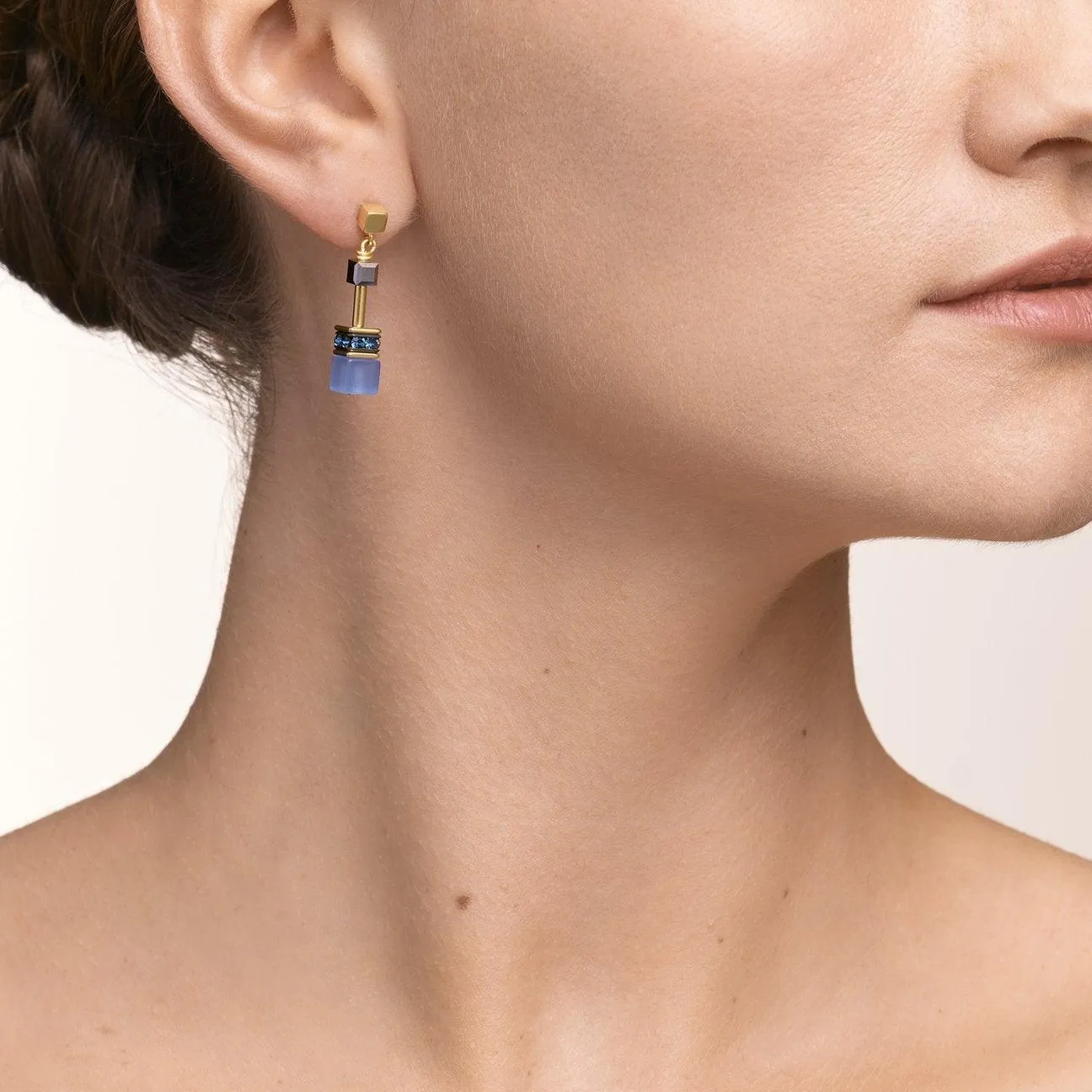 Coeur De Lion GeoCUBE® Blue-Gold Earrings