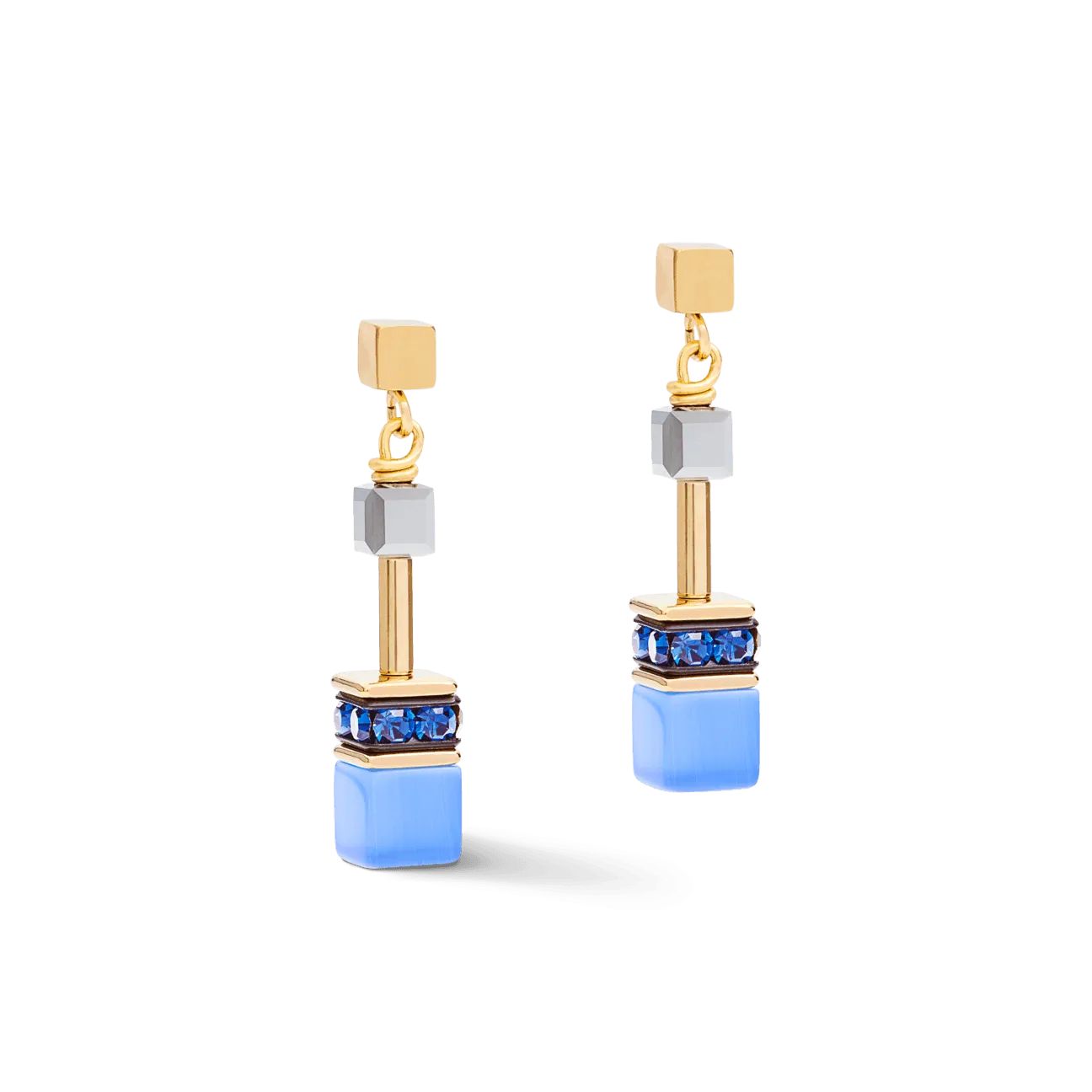 Coeur De Lion GeoCUBE® Blue-Gold Earrings