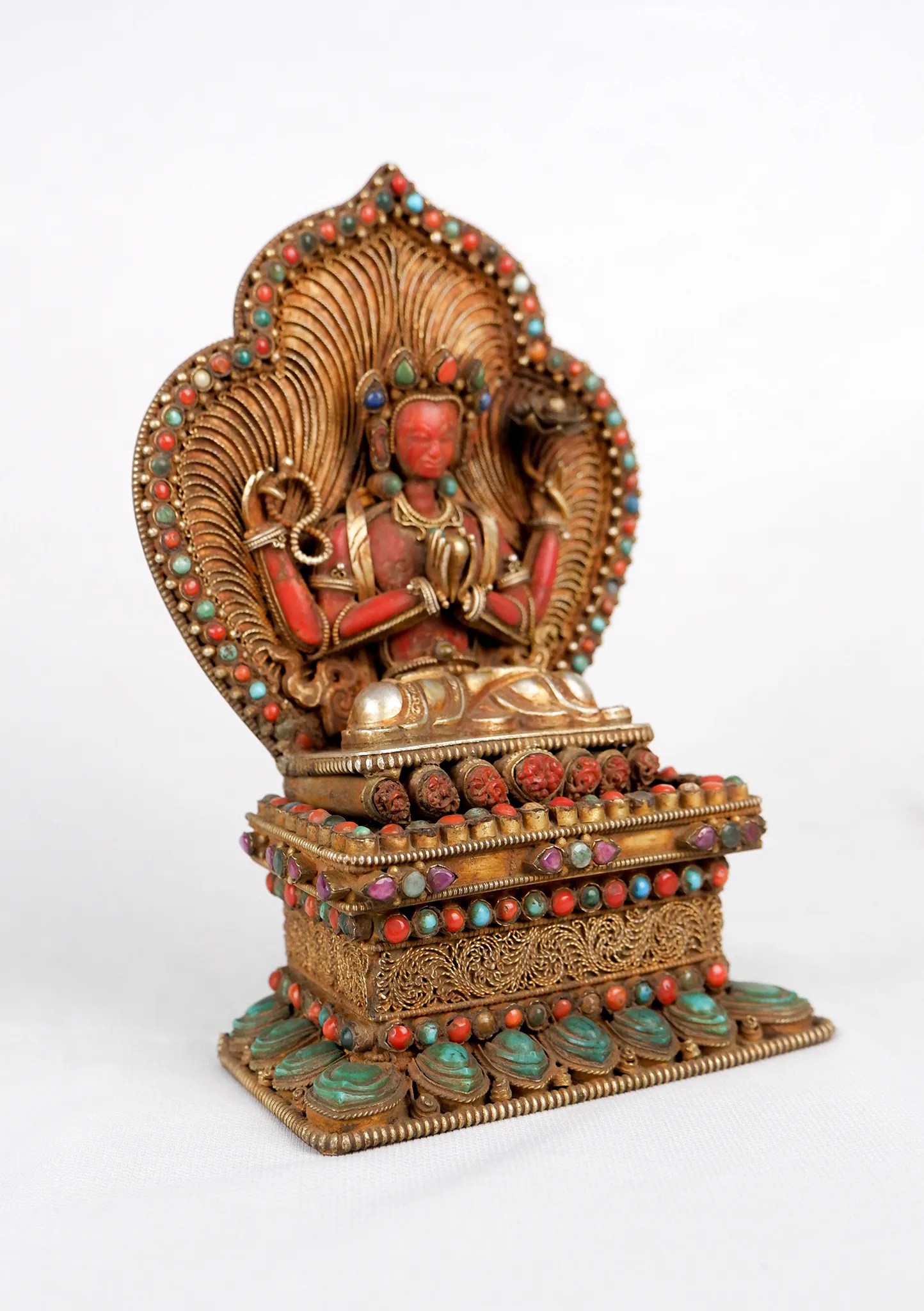 Coral Stone Inlaid Chenrezig Statue