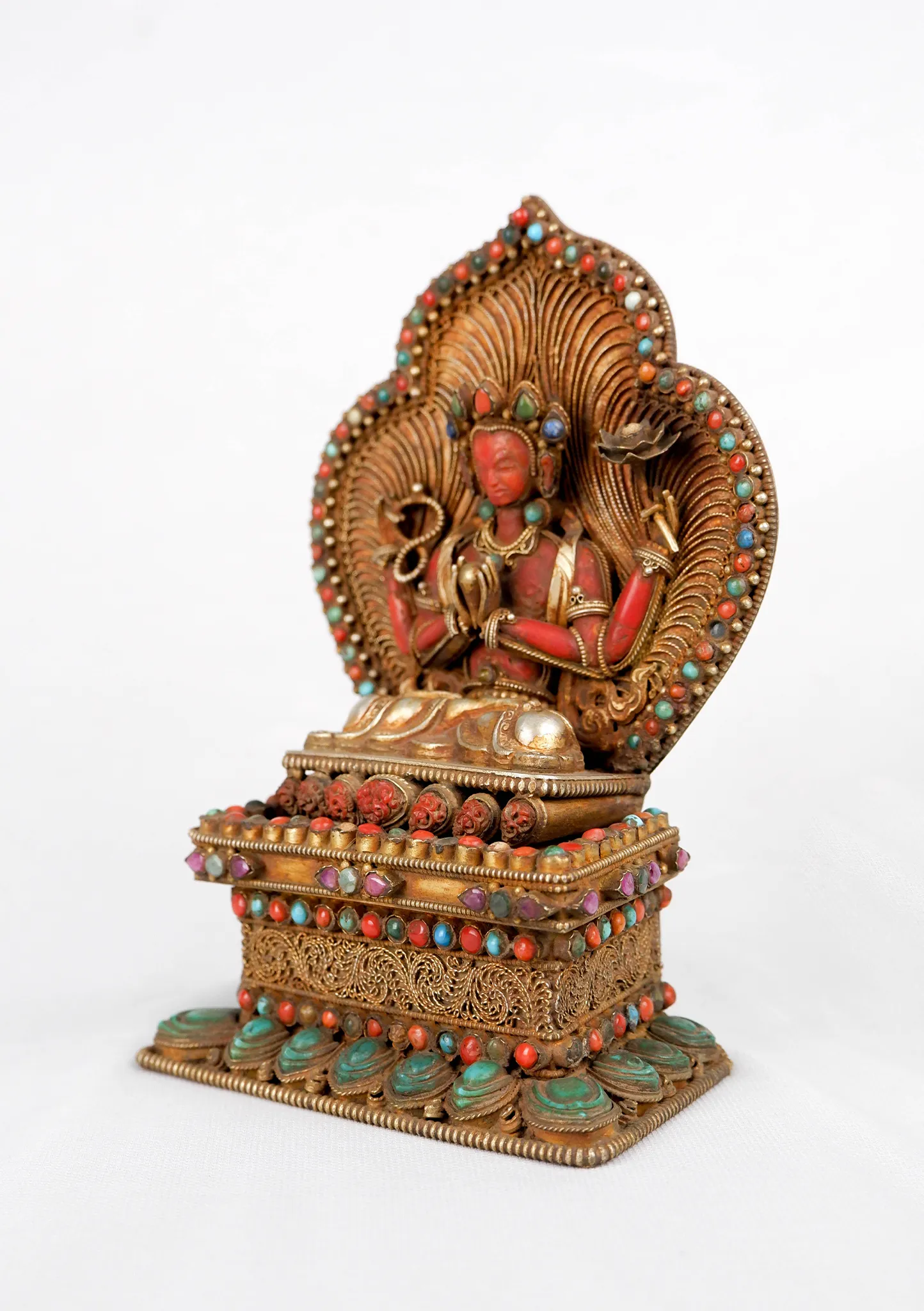 Coral Stone Inlaid Chenrezig Statue