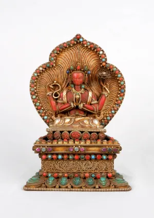 Coral Stone Inlaid Chenrezig Statue