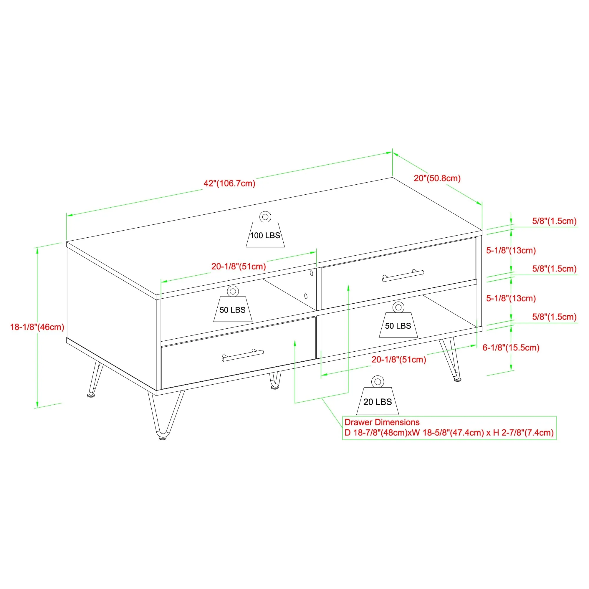 Croft 42" 2-Drawer Coffee Table with Hairpin Legs