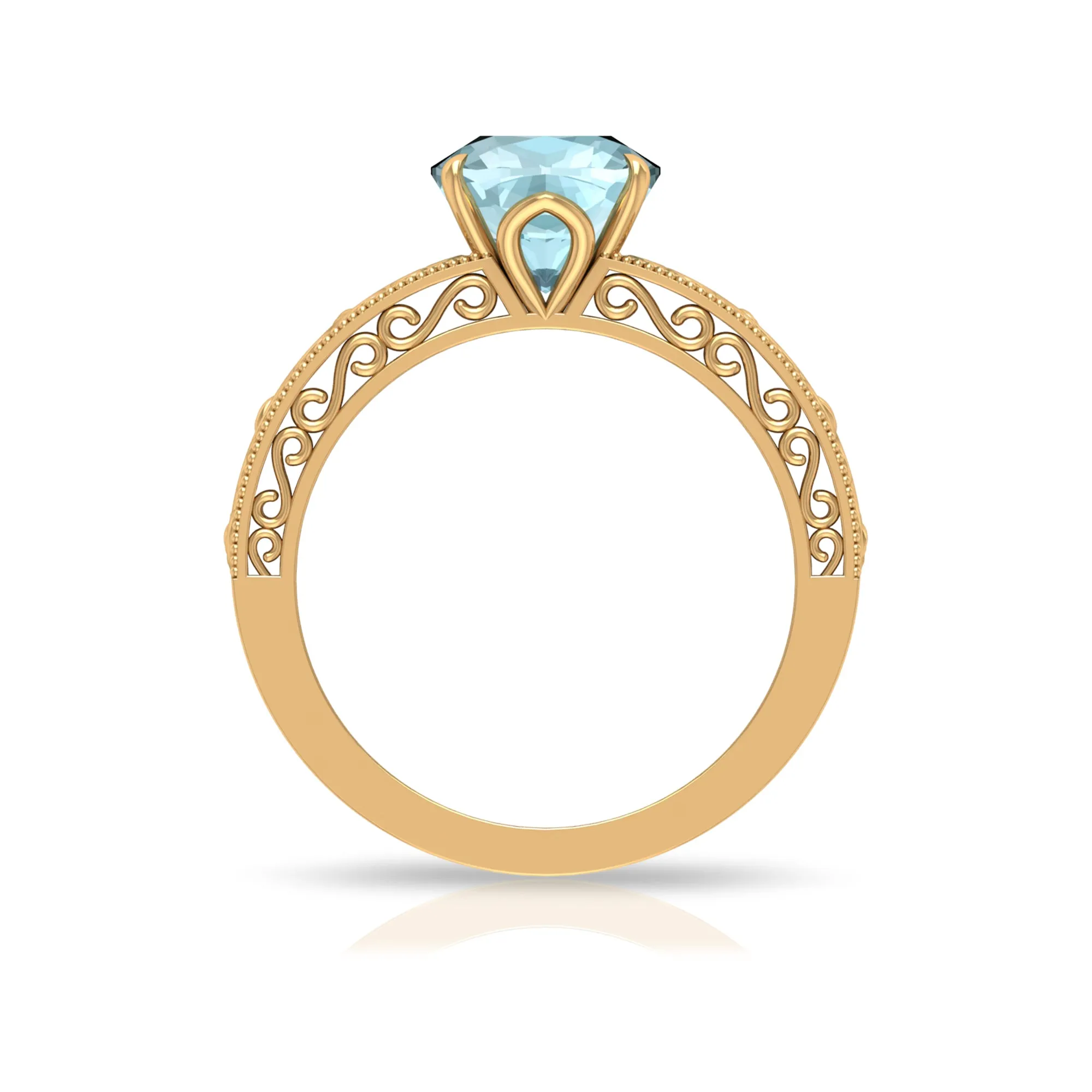 Cushion Cut Solitaire Sky Blue Topaz Filigree Ring in Claw Setting