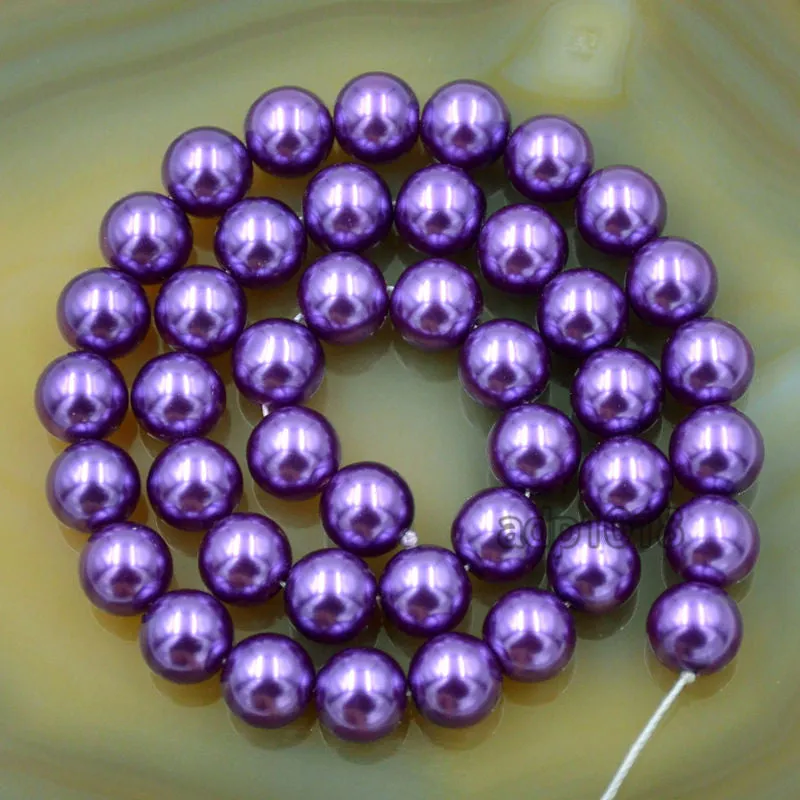 Czech Amethyst Satin Luster Glass Pearl Round Beads on a 15.5" Strand