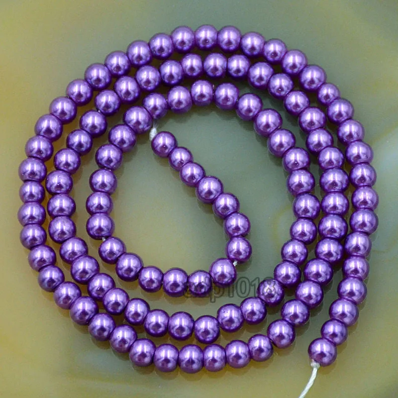 Czech Amethyst Satin Luster Glass Pearl Round Beads on a 15.5" Strand