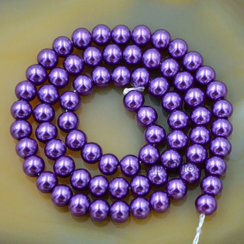 Czech Amethyst Satin Luster Glass Pearl Round Beads on a 15.5" Strand