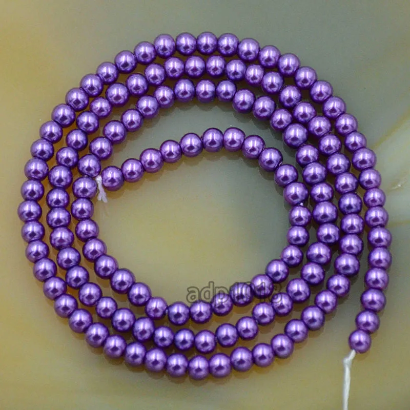 Czech Amethyst Satin Luster Glass Pearl Round Beads on a 15.5" Strand