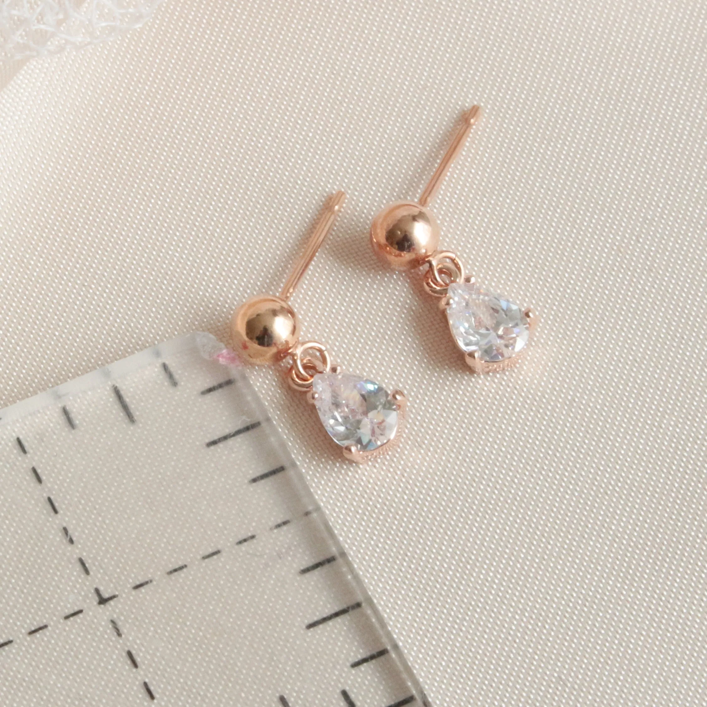 Dainty Rose Gold Tiny Crystal Teardrop Post Earring