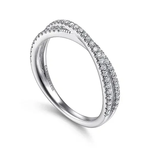 Diamond Cross-Over Stackable Band in 14K White Gold