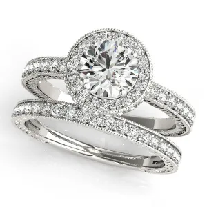 Diamond Halo Wedding Set Forever One Moissanite Center - Finn