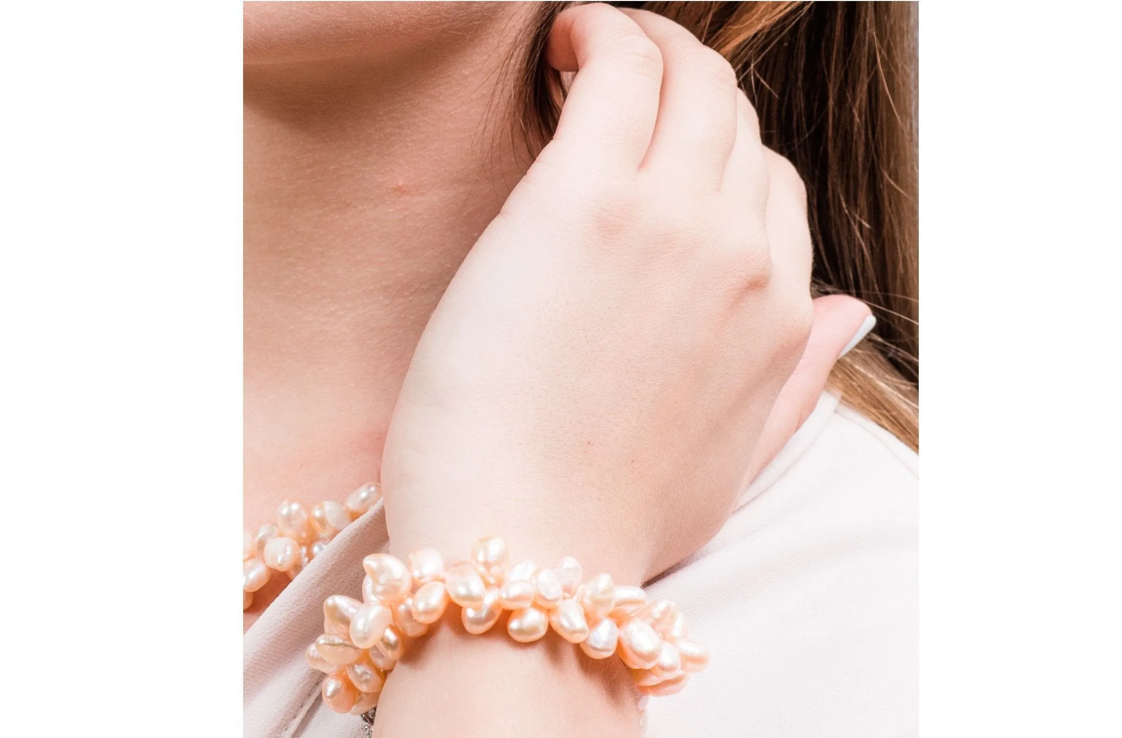 Double Strand Irregular Peach Freshwater Pearl Bracelet