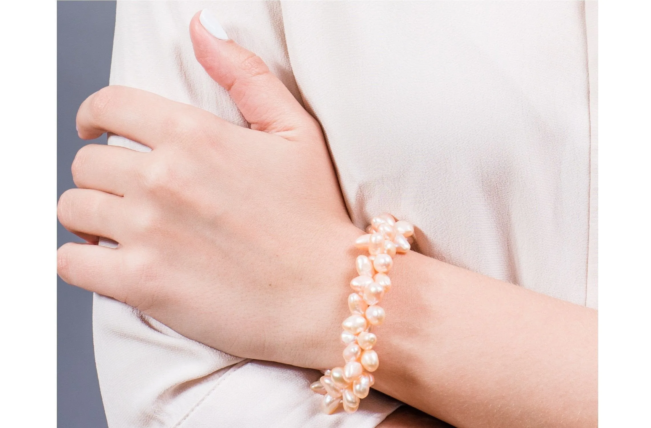 Double Strand Irregular Peach Freshwater Pearl Bracelet