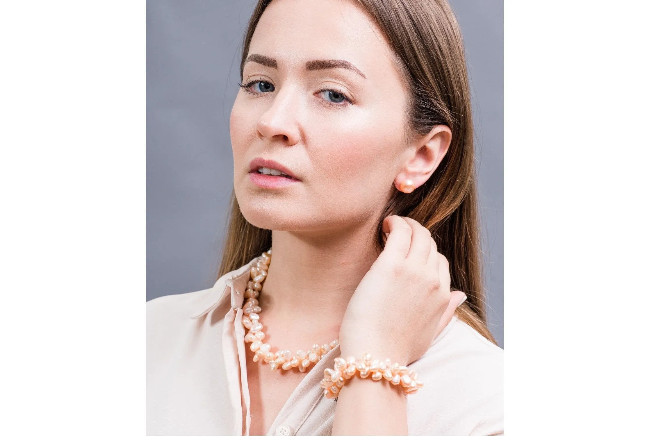 Double Strand Irregular Peach Freshwater Pearl Bracelet