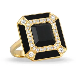 Doves 18K Yellow Gold Octagon Ring with Black Onyx & Diamonds