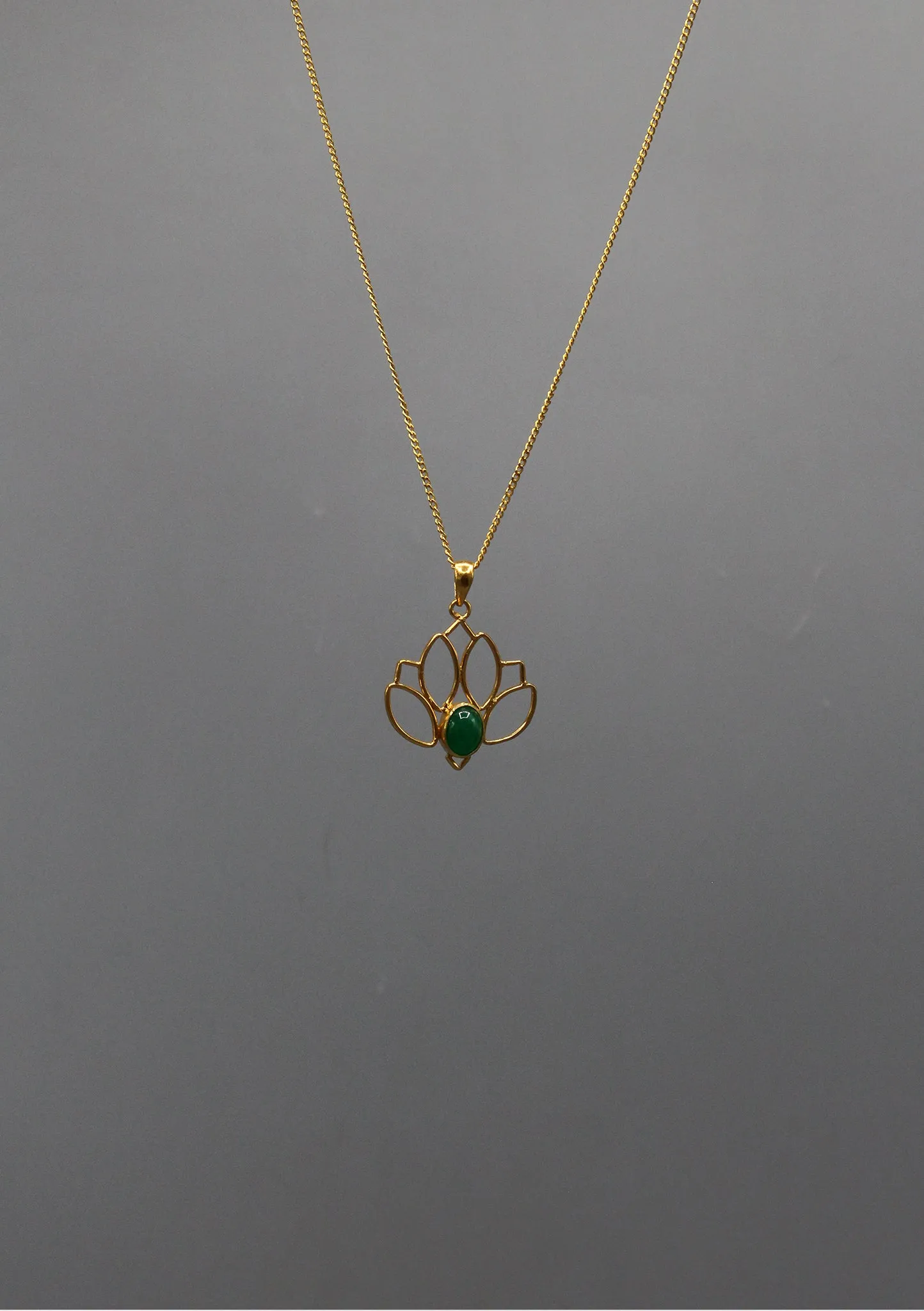 Elegant Emerald inlaid Gold Plated Lotus Pendant