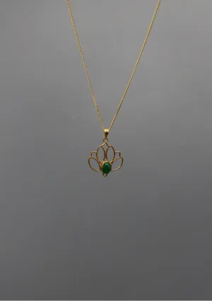 Elegant Emerald inlaid Gold Plated Lotus Pendant