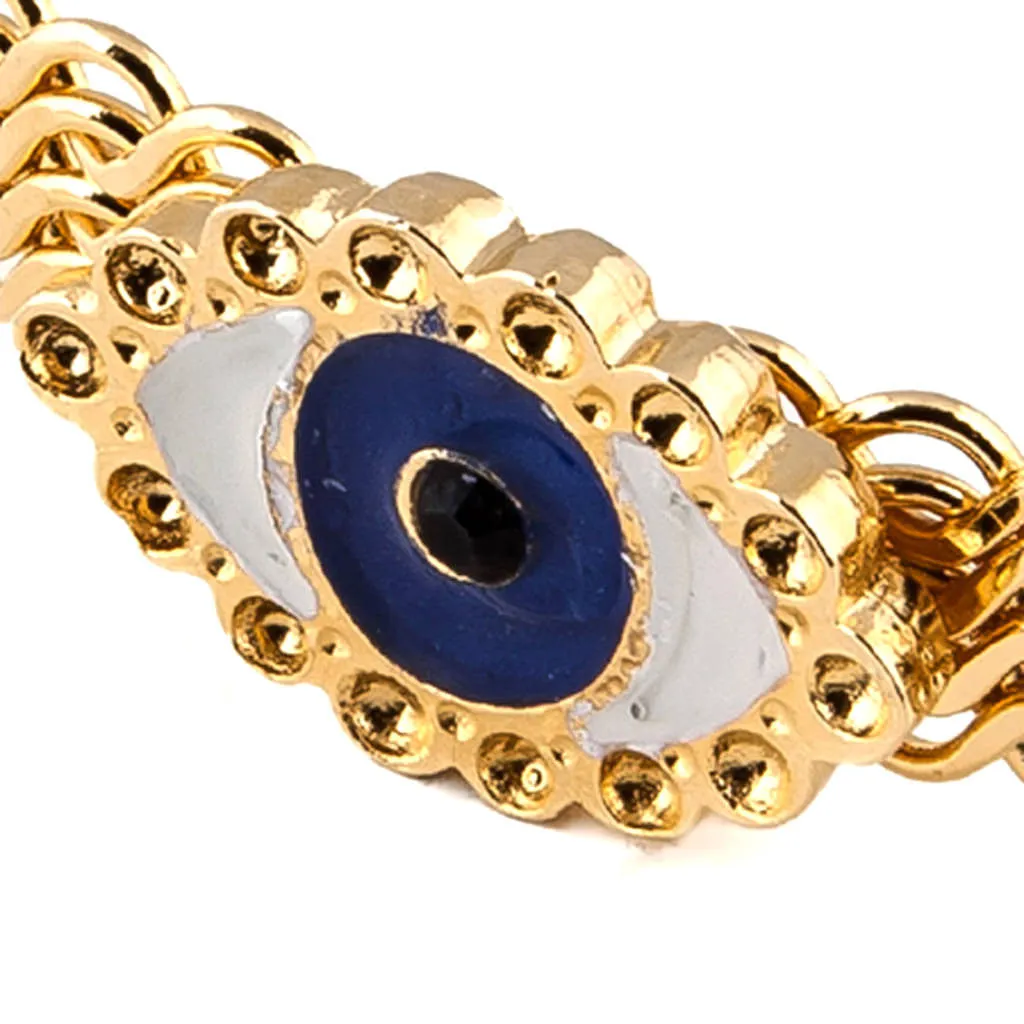 Enamel Evil Eye Charm Mesh Cuff Bracelet