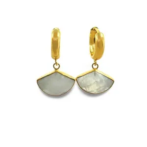 Fan Shaped Semi Precious Stone on Hoop: Moonstone (EGH7904MN)